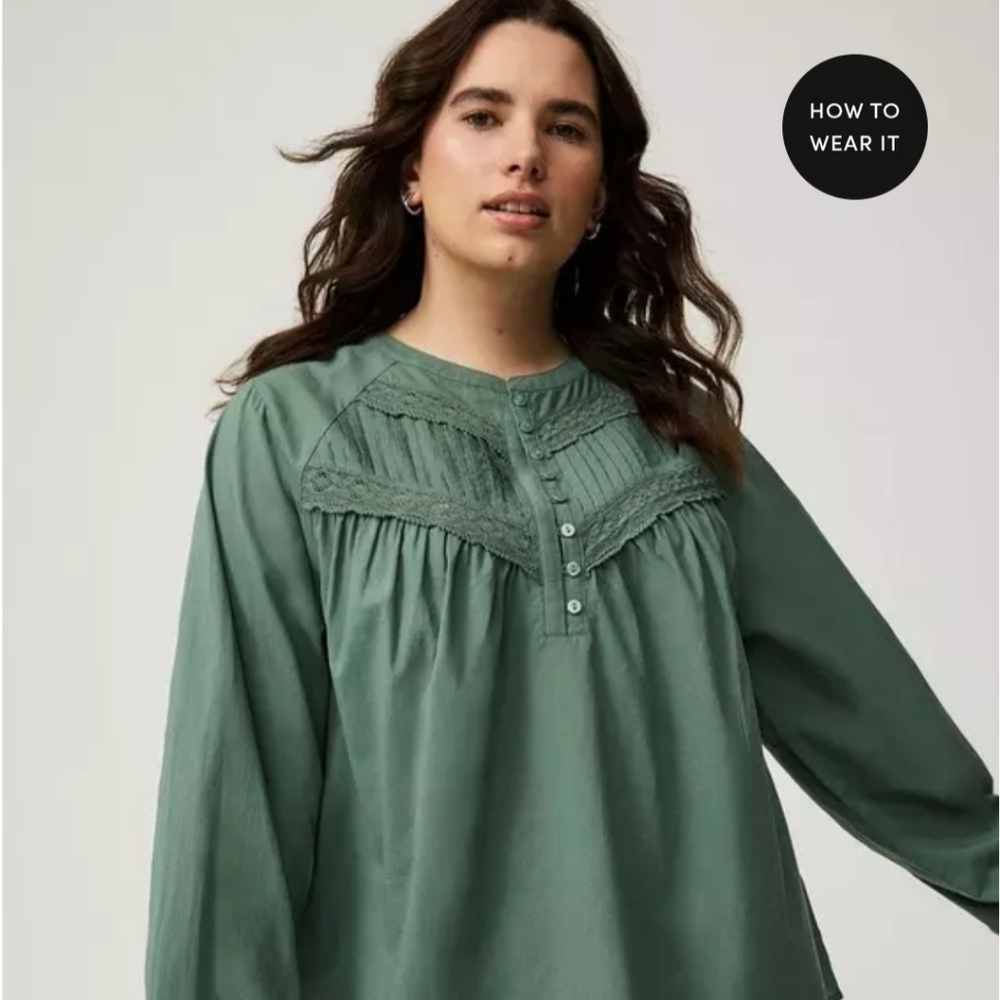 Torrid Voile Relaxed Long Sleeve Blouse Dark Forest 00